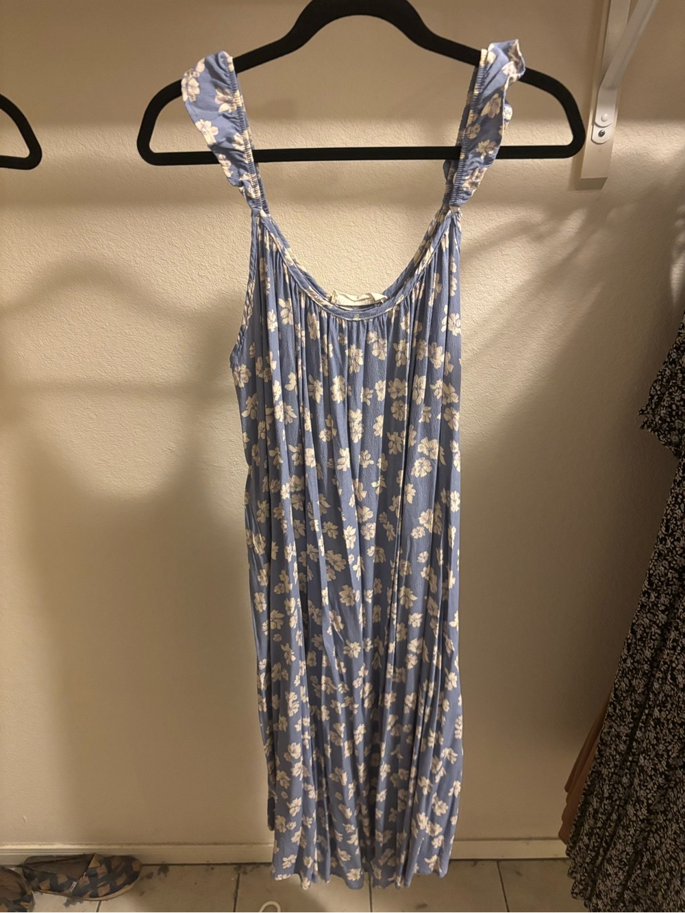 audrey Blue Floral Maxi Dress with Cream Blossoms
